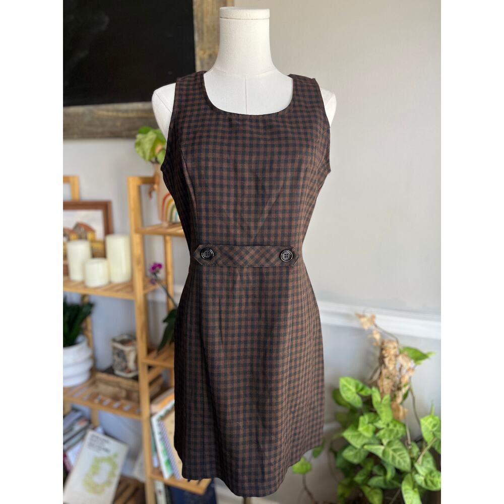 Vintage 90s Plaid Mini Dress Black and Brown Size Small